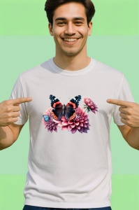 Tricou Fluture negru cu roz pe flori mari de lotus stil luxos Copii | Dama | Barbat Barbat - Img 2