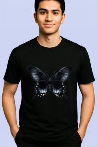 Tricou Fluture negru elegant cu accente albe stil contrastat Copii | Dama | Barbat Barbat - Img 4