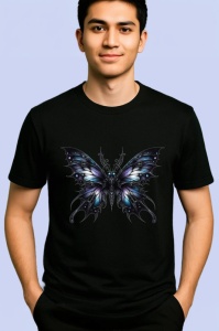 Tricou Fluture negru elegant cu accente roz si alb sidefat Copii | Dama | Barbat Barbat - Img 4