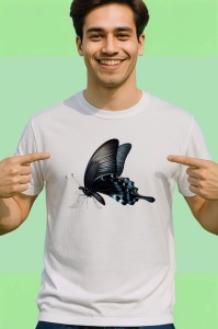 Tricou Fluture negru elegant in zbor simplu si rafinat Copii | Dama | Barbat Barbat - Img 2