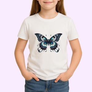 Tricou Fluture negru si turcoaz cu aripi ornamentale simetrice Copii | Dama | Barbat Barbat - Img 4