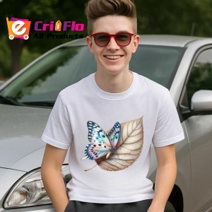 Tricou Fluture pastel pe frunza uscata design elegant natural Copii | Dama | Barbat Barbat - Img 9