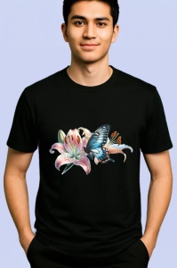 Tricou Fluture pe crin roz compozitie romantica florala Copii | Dama | Barbat Barbat - Img 5