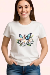 Tricou Fluture pe flori albe magnolie stil botanic calm Copii | Dama | Barbat Barbat - Img 3