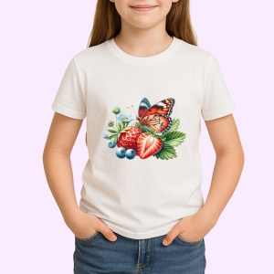 Tricou Fluture portocaliu pe capsuni si afine stil dulce si vesel Copii | Dama | Barbat Barbat - Img 3