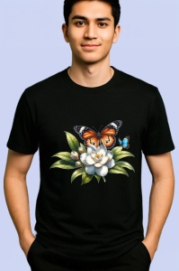 Tricou Fluture portocaliu pe floare alba stil floral delicat Copii | Dama | Barbat Barbat - Img 5