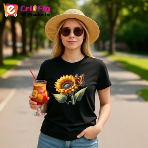 Tricou Fluture portocaliu pe floare de floarea soarelui desen rustic Copii | Dama | Barbat Barbat - Img 23