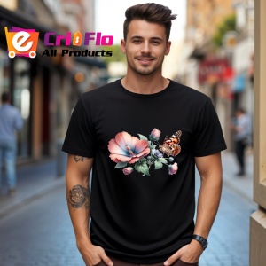 Tricou Fluture portocaliu pe flori de mac compozitie florala Copii | Dama | Barbat Barbat - Img 18