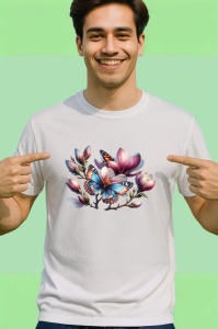 Tricou Fluture portocaliu pe flori de magnolie compozitie botanica Copii | Dama | Barbat Barbat - Img 2