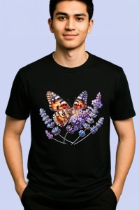 Tricou Fluture portocaliu pe lavanda detaliu floral delicat Copii | Dama | Barbat Barbat - Img 5