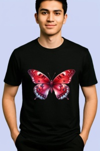 Tricou Fluture rosu cu negru pe fundal alb stil clasic Copii | Dama | Barbat Barbat - Img 5