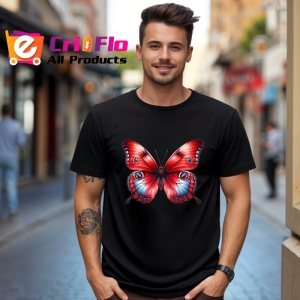 Tricou Fluture rosu cu negru si accente albastre stil regal Copii | Dama | Barbat Barbat - Img 17
