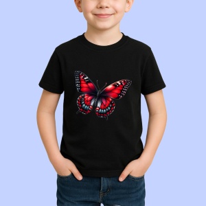 Tricou Fluture rosu cu negru si accente albe stil contrastat Copii | Dama | Barbat Barbat - Img 5