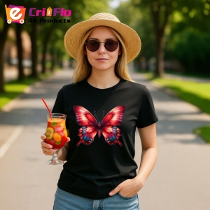 Tricou Fluture rosu intens cu margini negre in degrade Copii | Dama | Barbat Barbat - Img 22