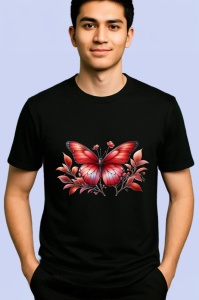 Tricou Fluture rosu pe crenguta cu frunze decor elegante Copii | Dama | Barbat Barbat - Img 5