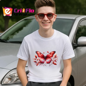 Tricou Fluture rosu pe crenguta cu frunze decor elegante Copii | Dama | Barbat Barbat - Img 9