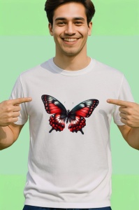 Tricou Fluture rosu si negru in stil monarch realist Copii | Dama | Barbat Barbat - Img 2