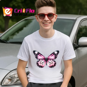 Tricou Fluture roz cu aripi deschise nuante feminine delicate Copii | Dama | Barbat Barbat - Img 8