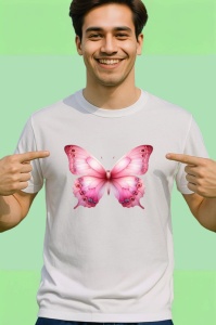 Tricou Fluture roz pal cu detalii in degrade pastel feminin Copii | Dama | Barbat Barbat - Img 2