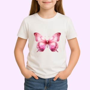Tricou Fluture roz pal cu detalii in degrade pastel feminin Copii | Dama | Barbat Barbat - Img 4