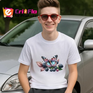Tricou Fluture roz pe frunze de toamna grafica eleganta Copii | Dama | Barbat Barbat - Img 8