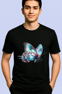 Tricou Fluture roz si turcoaz cu aripi rotunjite stil vesel Copii | Dama | Barbat Barbat - Img 5