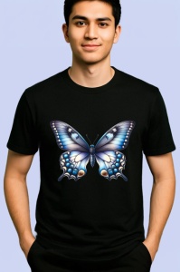 Tricou Fluture turcoaz cu detalii precise pe fundal alb Copii | Dama | Barbat Barbat - Img 5
