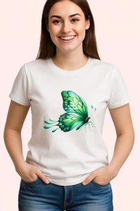 Tricou Fluture verde natural cu textura realista pe aripi Copii | Dama | Barbat Barbat - Img 3