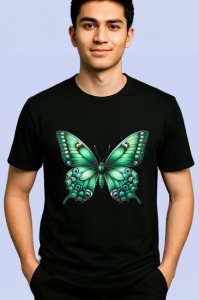 Tricou Fluture verde smarald cu detalii naturale si vibrante Copii | Dama | Barbat Barbat - Img 5