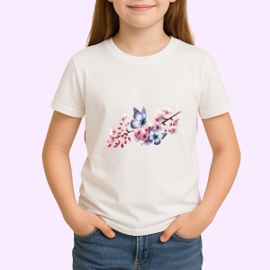 Tricou Fluturi mici pe crengute cu flori roz fundal eteric Copii | Dama | Barbat Barbat - Img 3