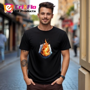 Tricou Foc Flacara Geometrica Portocalie, Copii | Dama | Barbat, culoare negru - Img 4