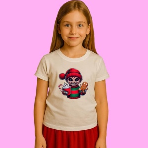 Tricou Freddy Christmas Pulover Rosu Cu Biscuit, din bumbac 100%, tricou alb, Copii | Dama | Barbat