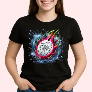 Tricou Fruct dragon si apa, Fructe, Copii | Dama, culoare negru - Img 2