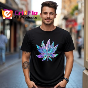 Tricou Frunza artistica in degradee albastru violet Copii | Dama | Barbat, culoare negru - Img 6