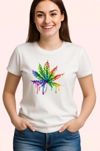 Tricou Frunza multicolora in stil graffiti fundal alb Copii | Dama | Barbat - Img 3