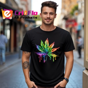 Tricou Frunza multicolora in stil graffiti fundal alb Copii | Dama | Barbat, culoare negru - Img 5