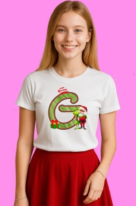 Tricou G Litere Craciun Cu Mos Si Grinch, din bumbac 100% Copii | Dama | Barbat