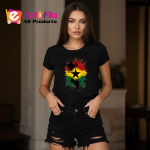 Tricou Ghana Steag Splash Art, Copii | Dama | Barbat, culoare negru