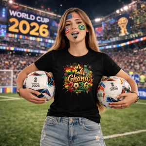 Tricou Ghana World Cup 2026 Fifa, din bumbac 100%, tricou negru, Copii | Dama | Barbat - Img 9