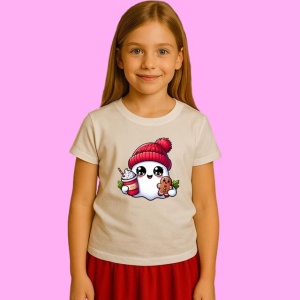 Tricou Ghost Christmas Cu Cana Si Biscuit, din bumbac 100%, tricou alb, Copii | Dama | Barbat - Img 2