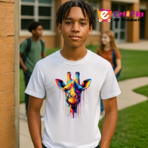 Tricou Girafa colorata cu pete de vopsea fundal alb Copii | Dama | Barbat - Img 4