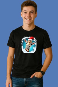 Tricou Girafa Cu Caciula Mosului Craciun 2, din bumbac 100% Copii | Dama | Barbat