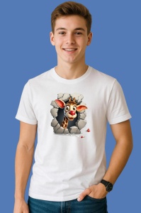 Tricou Girafa Cu Fundal Alb Si Suras Craciun 2, din bumbac 100% Copii | Dama | Barbat