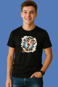 Tricou Girafa Cu Fundal Albastru Deschis Craciun, din bumbac 100% Copii | Dama | Barbat - Img 3