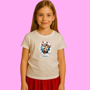 Tricou Girafa Cu Fundal Albastru Si Zambet Craciun 2, din bumbac 100% Copii | Dama | Barbat - Img 3