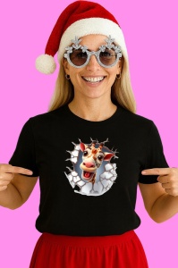 Tricou Girafa Cu Fundal Deschis Si Privire Zambitoare Craciun, din bumbac 100% Copii | Dama | Barbat
