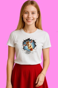 Tricou Girafa Cu Fundal Deschis Si Ruj Craciun, din bumbac 100% Copii | Dama | Barbat