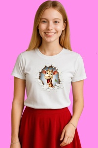Tricou Girafa Cu Fundal Gri Si Crengute Craciun, din bumbac 100% Copii | Dama | Barbat - Img 3