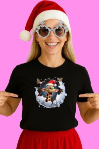Tricou Girafa Cu Zapada Si Fundal Alb Craciun, din bumbac 100% Copii | Dama | Barbat