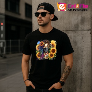 Tricou Girl bandana sunflower burst, fata cu bandana si floarea soarelui exploziva, Copii | Dama | Barbat , tricou negru - Img 11